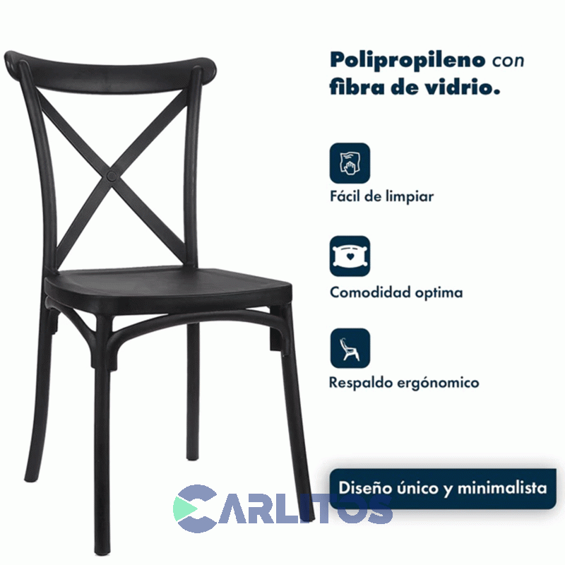 Combo X 4 Sillas Katrina Garden Life Pvc Negra Polipropileno Asiento Y Respaldo F9060001x4
