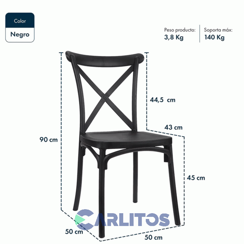 Combo X 4 Sillas Katrina Garden Life Pvc Negra Polipropileno Asiento Y Respaldo F9060001x4