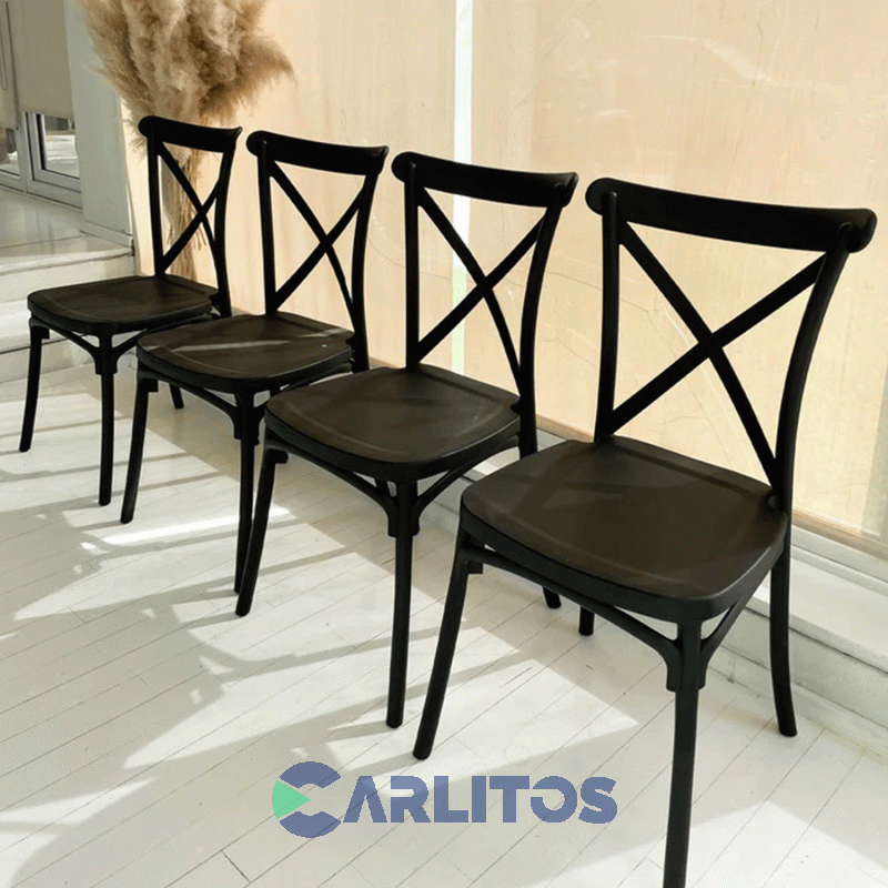 Combo X 4 Sillas Katrina Garden Life Pvc Negra Polipropileno Asiento Y Respaldo F9060001x4