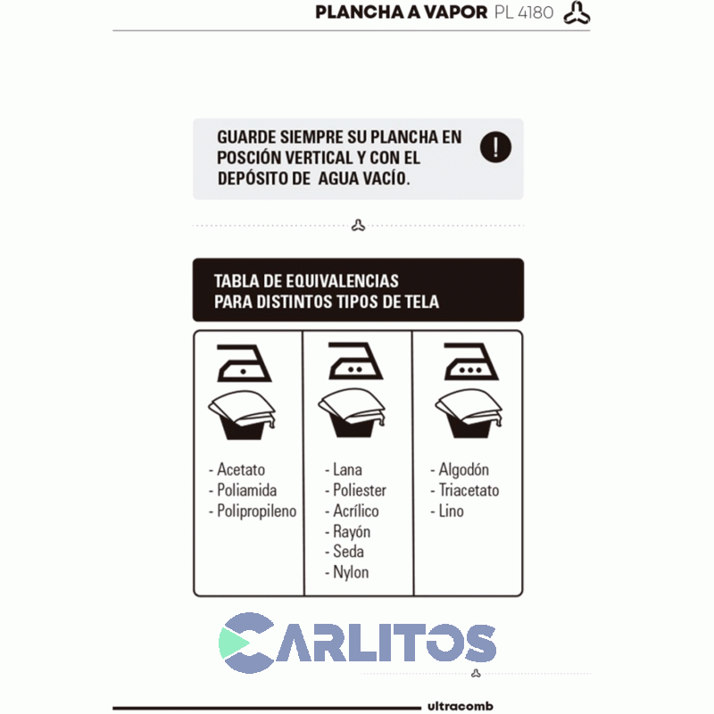 Plancha A Vapor Ultracomb 2250 Wts Suela Ceramica Pl4180