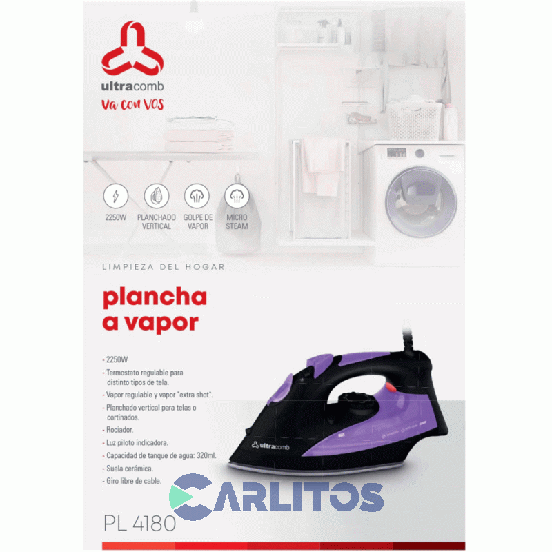 Plancha A Vapor Ultracomb 2250 Wts Suela Ceramica Pl4180