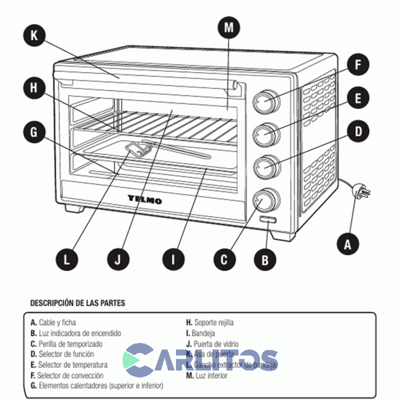 Horno Electrico Yelmo Grill Conveccion 80 Litros Yl80cn