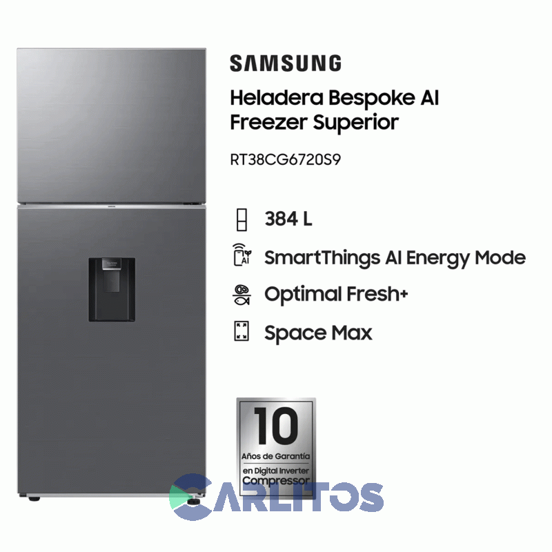 Heladera No Frost Samsung Inverter 384 litros Acero Inoxidable Rt38cg6720s9b3