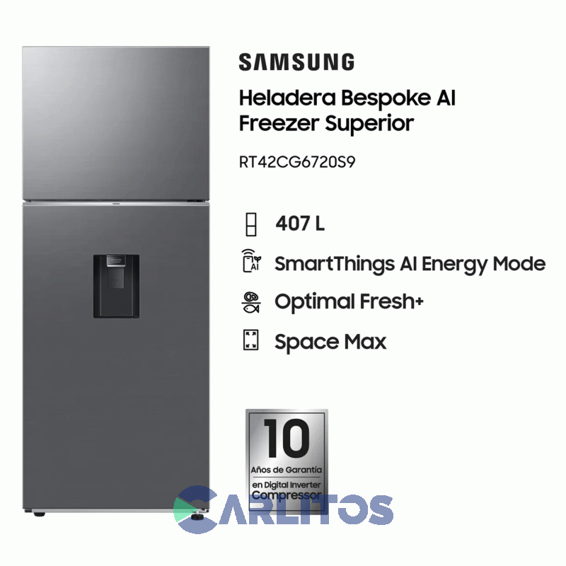 Heladera No Frost Samsung Inverter 407 Litros Acero Inoxidable Rt42cg6720s9b3