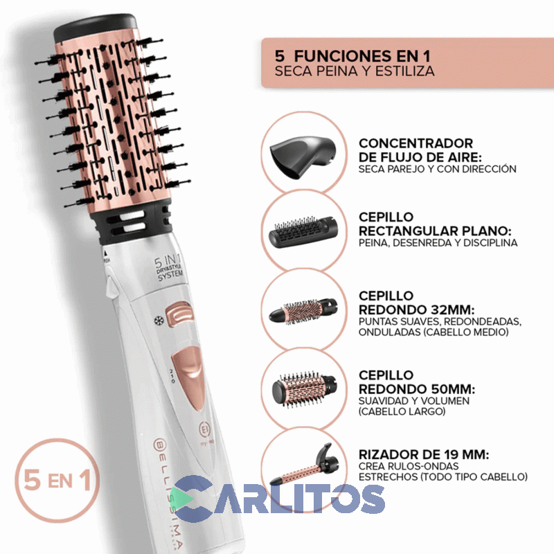 Cepillo Termico Imetec Bellissima Multistyler 5 En 1 Dry&style Gh18 1100