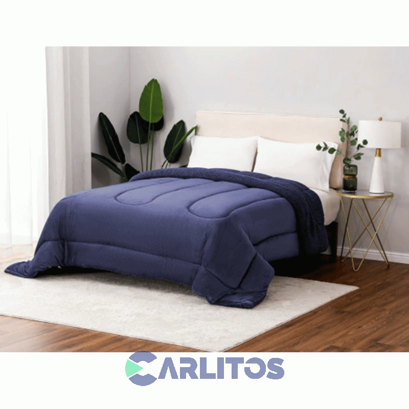 Acolchado King Size Winter Mantra Con Corderito Beige Azul Marino