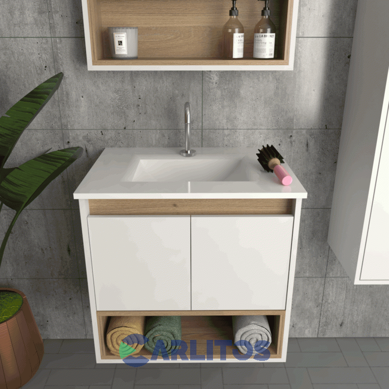 Vanitory Flotante Tables 0.60 Mts 2 Puertas 1 Perforacion Cod: 3182-Cob Olmo Finlandes-Blanco