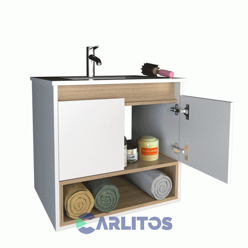 Vanitory Flotante Tables 0.60 Mts 2 Puertas 1 Perforacion Cod: 3182-Cob Olmo Finlandes-Blanco