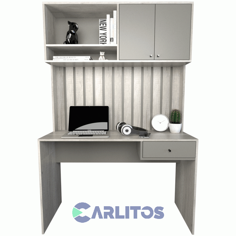 Escritorio Varillado Con Alzada Tables Cod:3104 Nevado y Gris