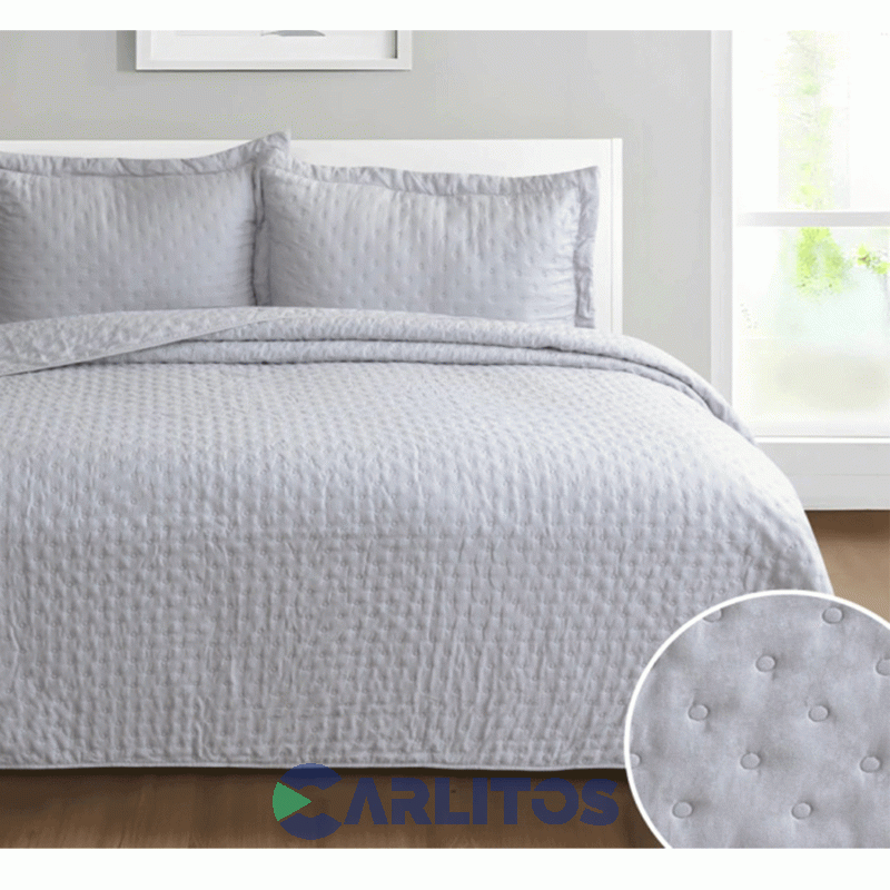 Cubrecama King Size Mantra Prewash Dots Wash Gris Claro