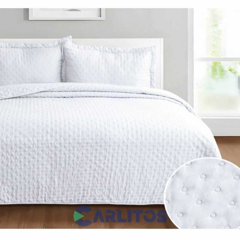 Cubrecama Queen Size Mantra Prewash Dots Wash Blanco