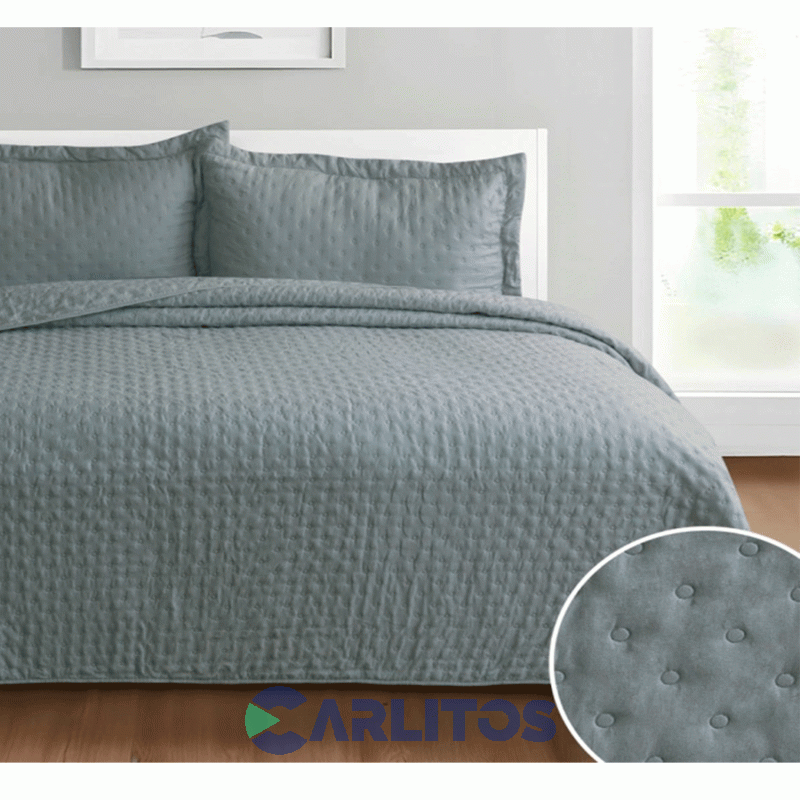 Cubrecama Queen Size Mantra Prewash Dots Wash Gris Oscuro