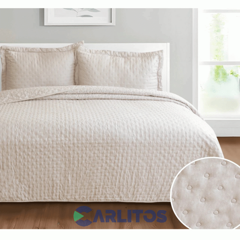 Cubrecama Queen Size Mantra Prewash Dots Wash Ivory