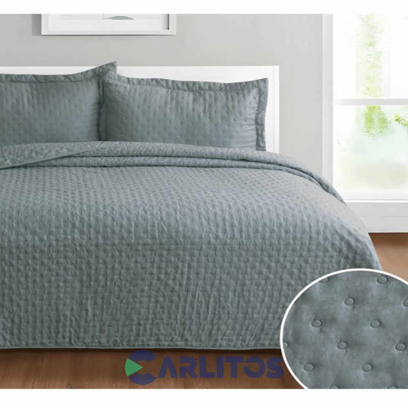 Cubrecama Twin Size Mantra Prewash Dots Wash Gris Oscuro