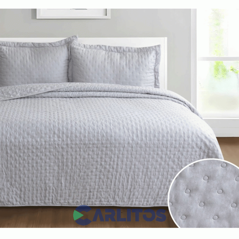 Cubrecama Twin Size Mantra Prewash Dots Wash Gris Claro