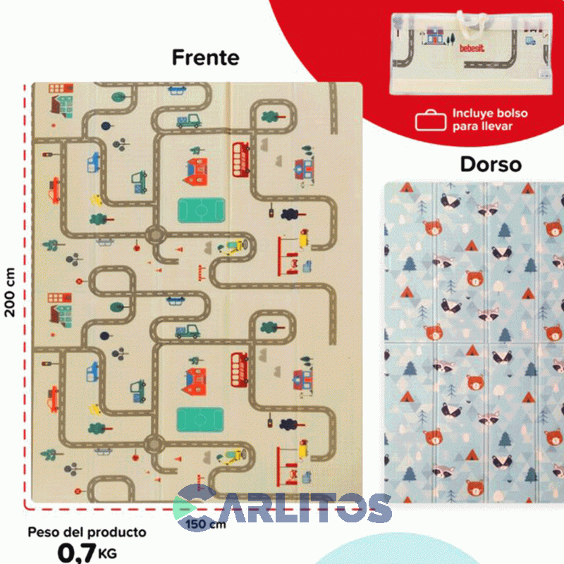 Alfombra Plegable Reversible 1.50 X 2.00 Mts Bebesit 6006-A Celeste