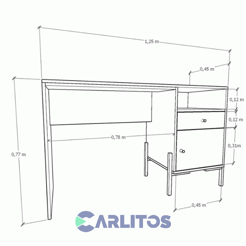 Escritorio Tables Metalwood 1 Cajon 1 Puerta 1.25 Mts Cod: 4255-Evn Everest-Nevado