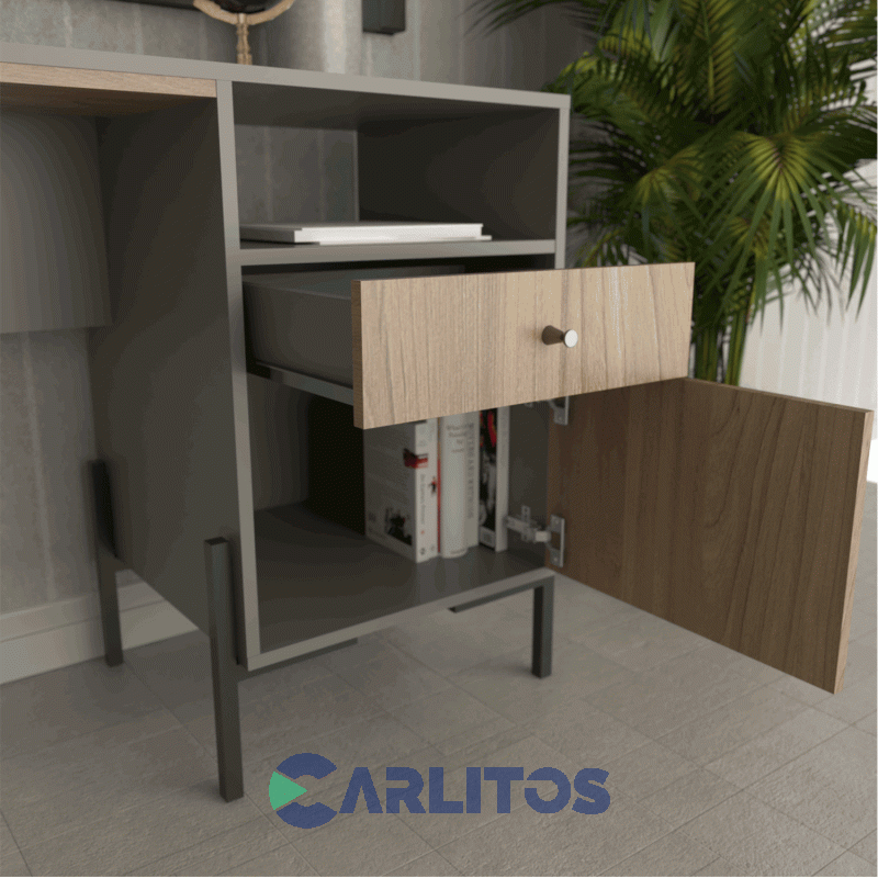 Escritorio Tables Metalwood 1 Cajon 1 Puerta 1.25 Mts Cod: 4255-Cgo Gris-Olmo Finlandes