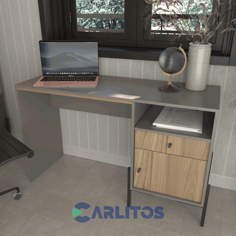Escritorio Tables Metalwood 1 Cajon 1 Puerta 1.25 Mts Cod: 4255-Cgo Gris-Olmo Finlandes