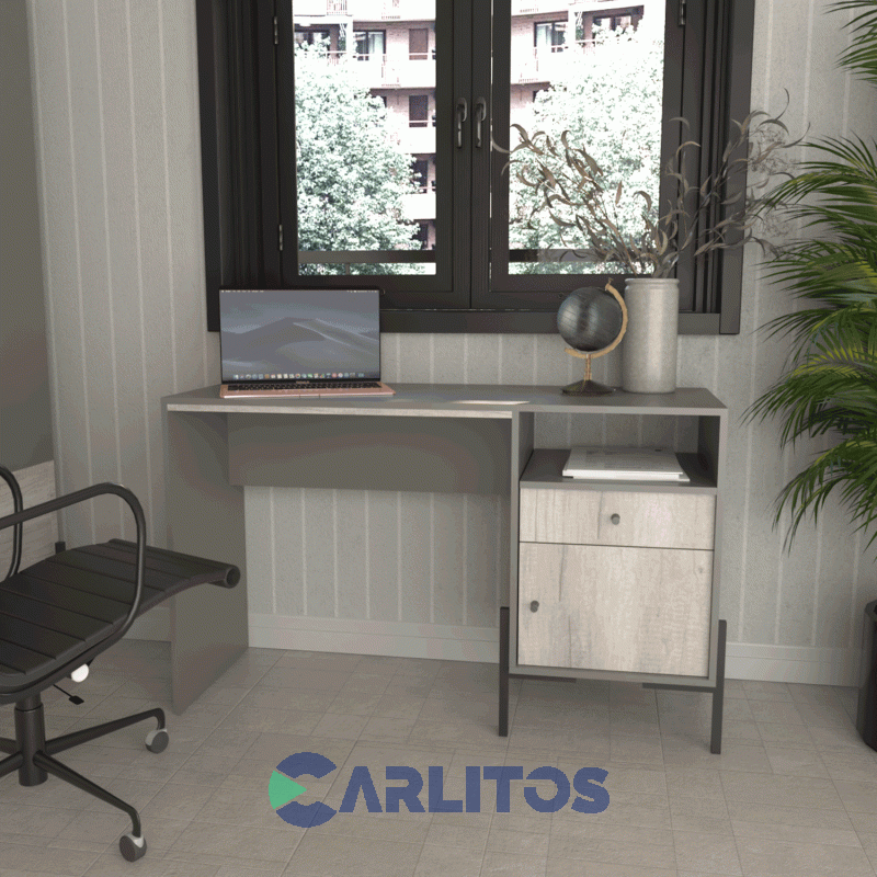 Escritorio Tables Metalwood 1 Cajon 1 Puerta 1.25 Mts Cod: 4255-Gcn Gris-Nevado