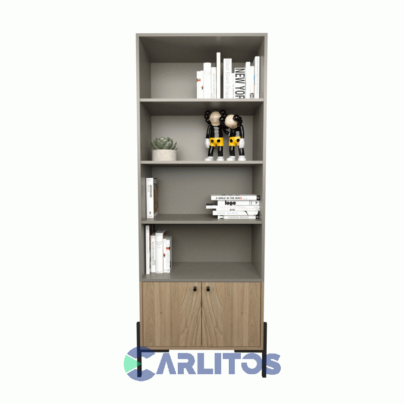 Biblioteca Metalwood Puertas Bajas Tables Cod: 4256-Cgo Gris-Olmo Finlandes