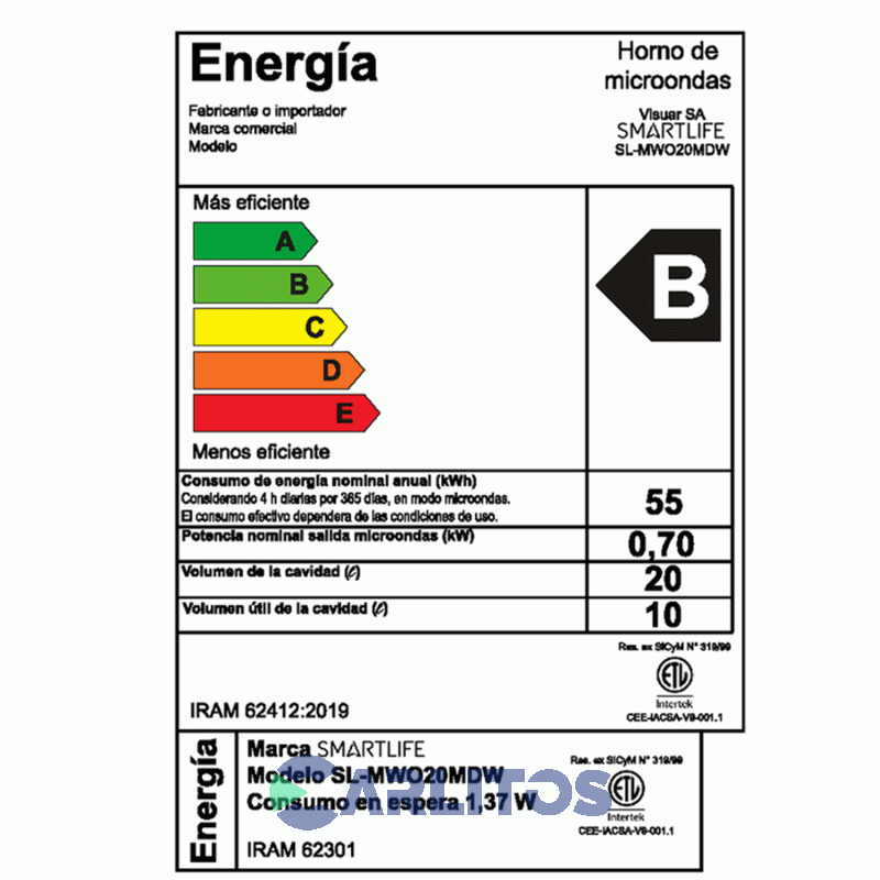 Microondas Digital Smartlife 20 Litros Blanco Sl-Mwo20mdw