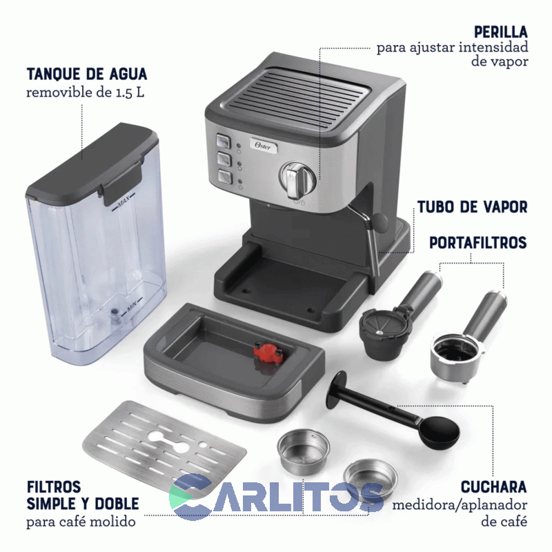 Cafetera Express Oster Digital Compacta Silver 15 Bares  Bvstem5502