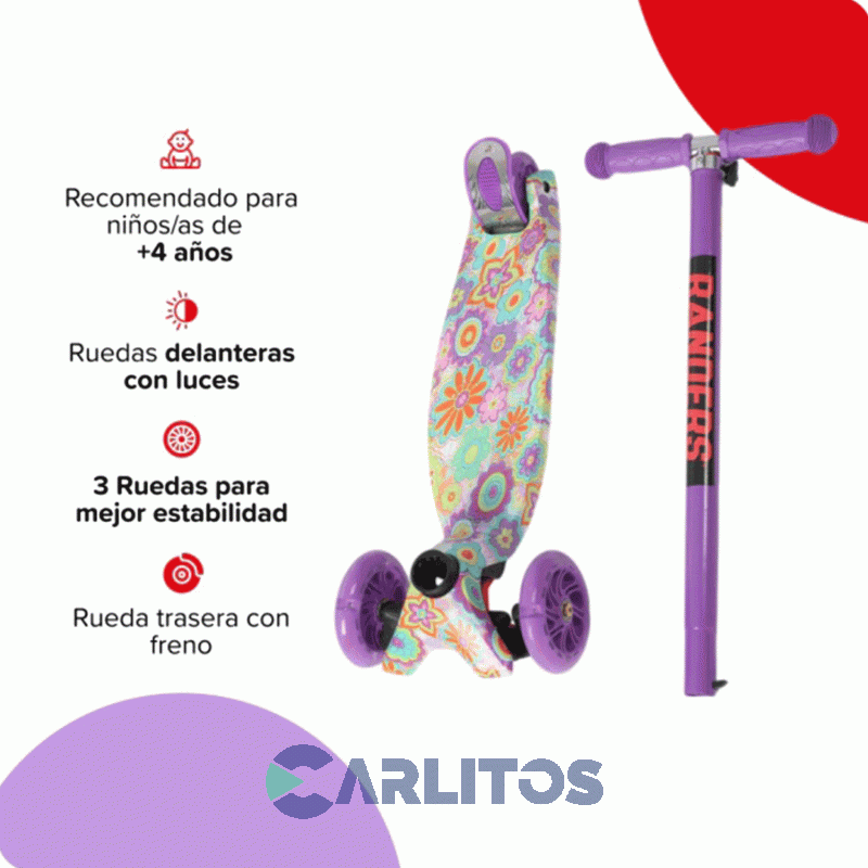 Monopatin Scooter Randers 3 Ruedas Con Luces Rod-8800-Lila