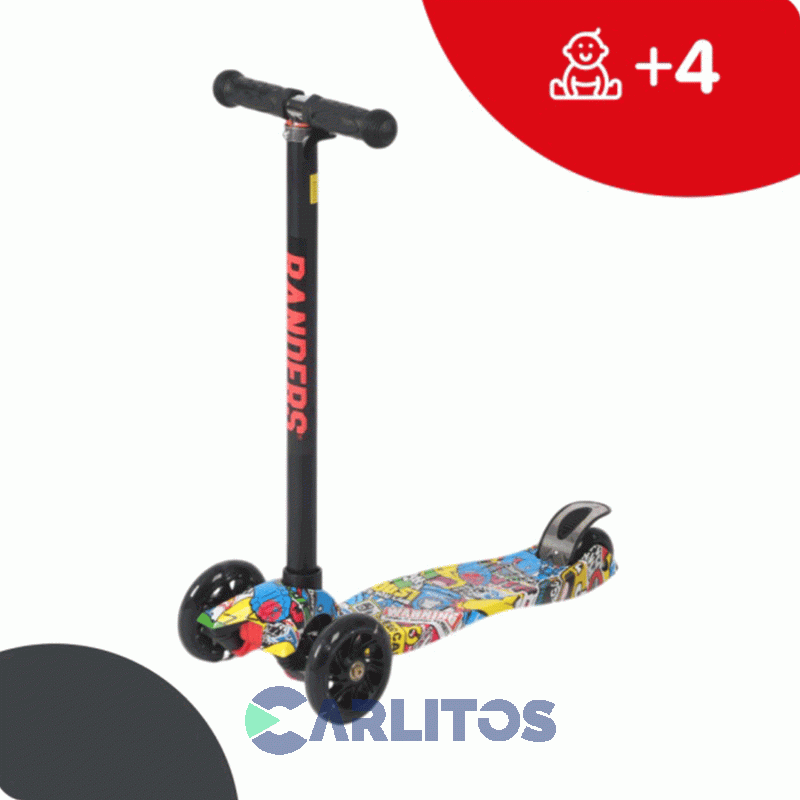 Monopatin Scooter Randers 3 Ruedas Con Luces Rod-8800-A Negro