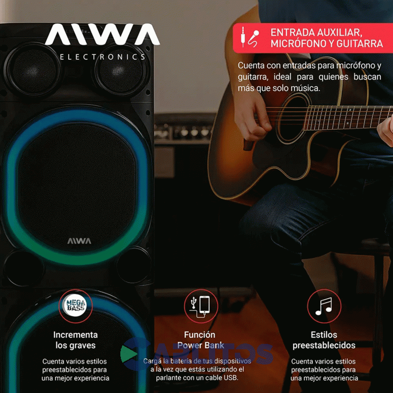 Parlante Torre Aiwa Con Bluetooth Y Bateria 18000 Watts Pmpo Aw-T512
