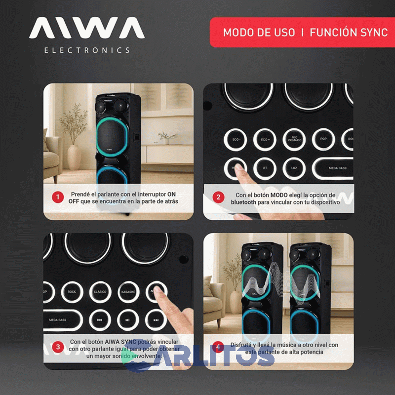 Parlante Torre Aiwa Con Bluetooth Y Bateria 18000 Watts Pmpo Aw-T512
