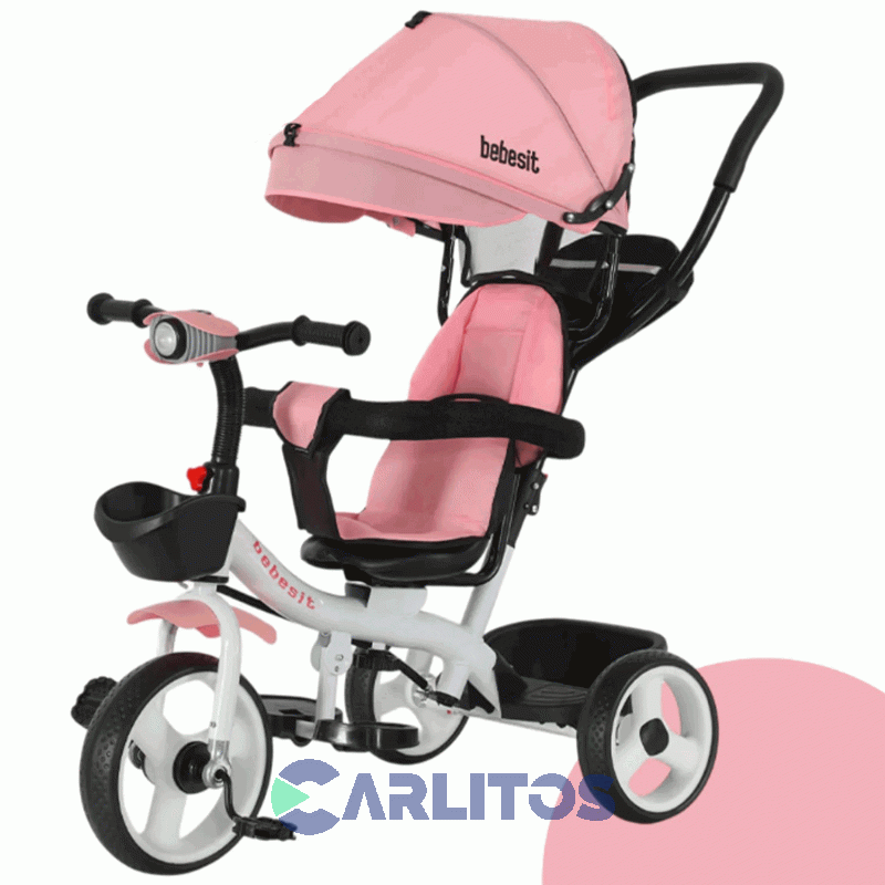 Triciclo Con Barral Y Capota-Asiento Giratorio 360° Rosa Claro Bebesit Sl-1870-V1P