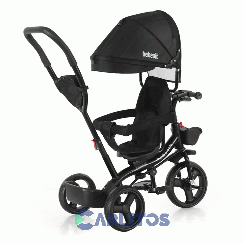 Triciclo Bebesit Con Barral Y Capota-Asiento Giratorio 360° Negro Sl-1870-V1O Joy Premium