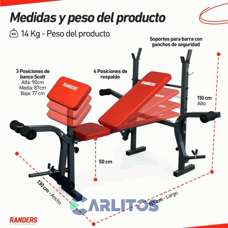 Fitness Banco Randers De Pesas Plegable - Estacion Mariposa Y Scott  Arg-140-X