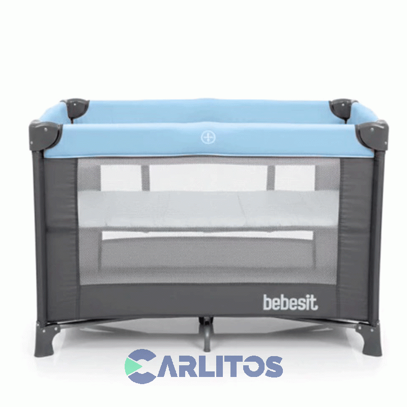 Cuna Bolso Transportable Bebesit Doble Altura Con Cambiador 2105-Ad Celeste Con Gris