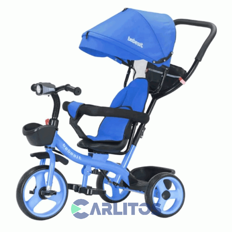 Triciclo Bebesit Con Barral Y Capota-Asiento Girator 360° Celeste Sl-1870-v1b Joy Premium