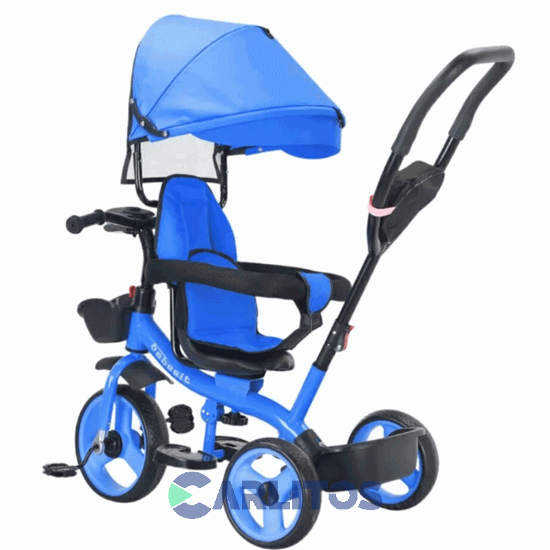 Triciclo Bebesit Con Barral Y Capota-Asiento Girator 360° Celeste Sl-1870-v1b Joy Premium