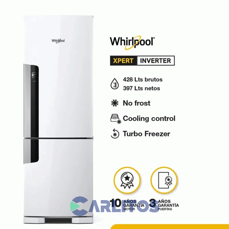 Heladera No Frost Whirpool Combi Inverter 397 Litros Blanca Wre44bb