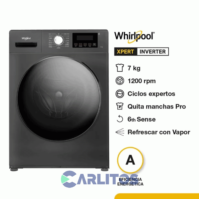 Lavarropa Carga Frontal Whirlpool 7 Kg Gris 1200 Rpm Inverter Wnq07as