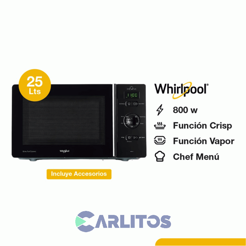 Microondas Con Grill Whirlpool Digital 25 Litros Negro Mcp346sl