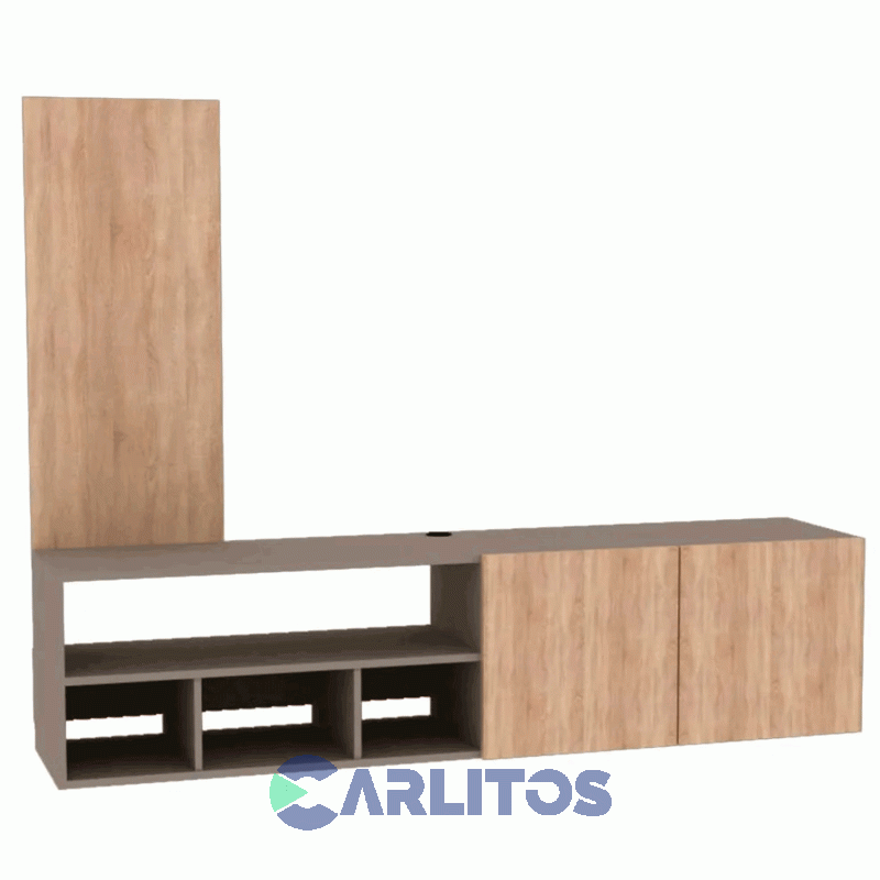 Mueble Para TV Con Luz Led 1.81 Mts Fiplasto Gris y Roble Claro