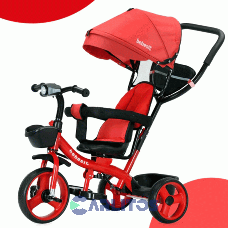 Triciclo Con Barral Y Capota-Asiento Giratorio 360° Rojo Bebesit Sl-1870