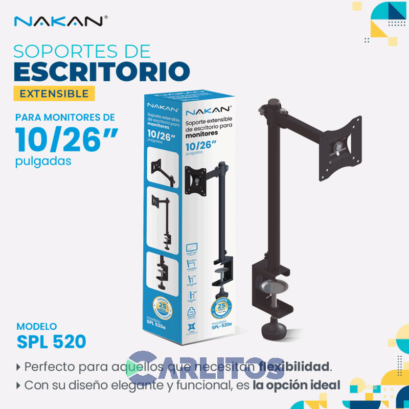 Soporte De Escritorio Nakan Extensible Y Giratorio Spl-520e