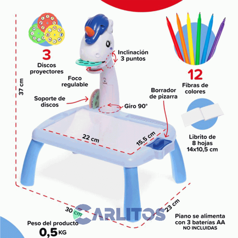 Mesa Didactica Bebesit  Para Dibujo Proyector Unicornio 2008-C Azul