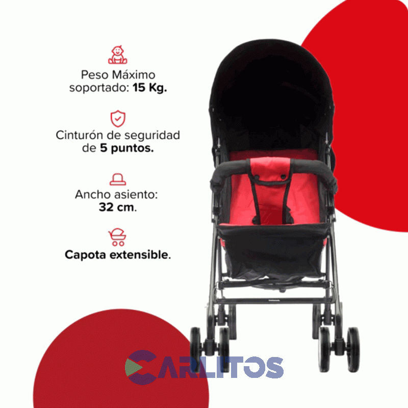 Coche De Paseo Bebesit Paraguas Neuf 1058-D Negro Con Rojo