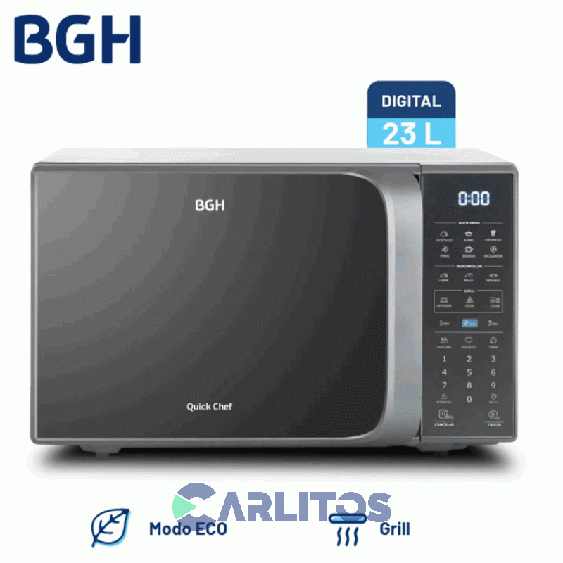 Microondas Con Grill Bgh Digital 23 Litros Gris Bifuncion B223ds20I