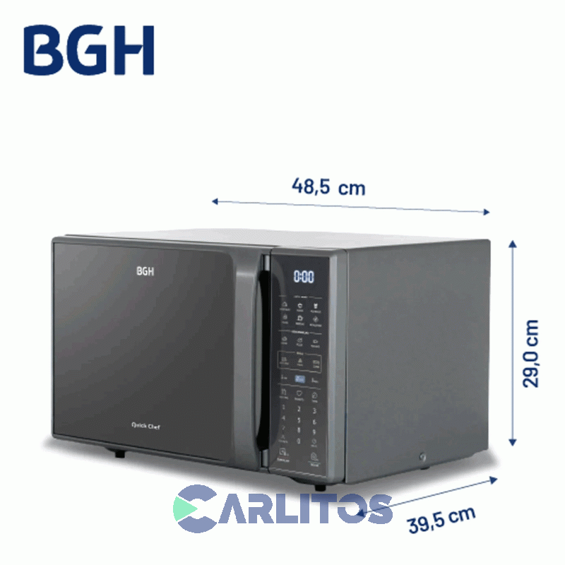 Microondas Con Grill Bgh Digital 23 Litros Gris Bifuncion B223ds20I