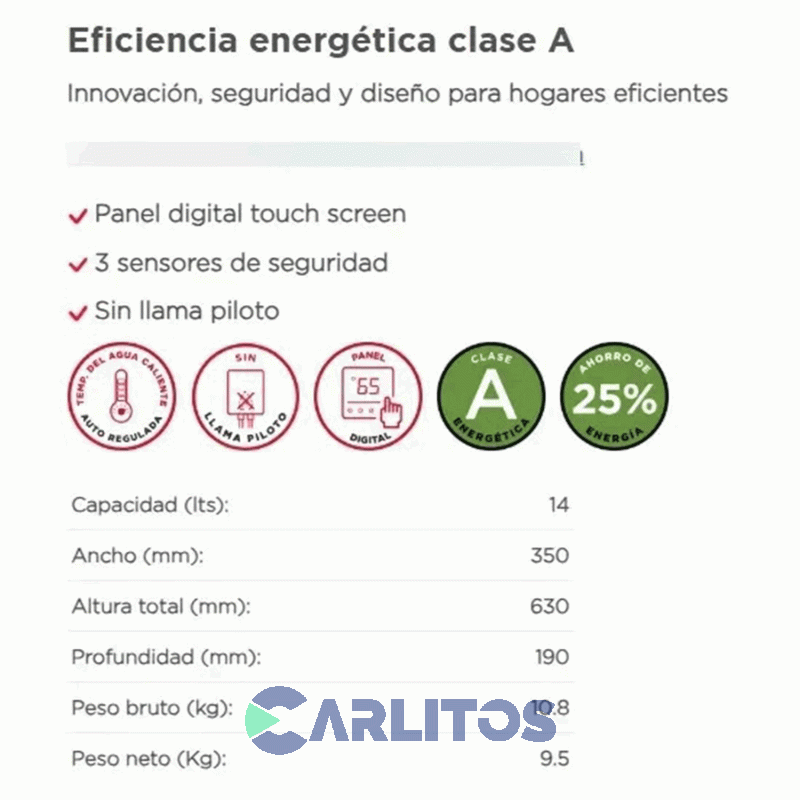 Calefon  A Gas Rheem Sin Llama Piloto Con Sensor 14 Lts Gn R7-14l-Gn-Xi-D-G Gris