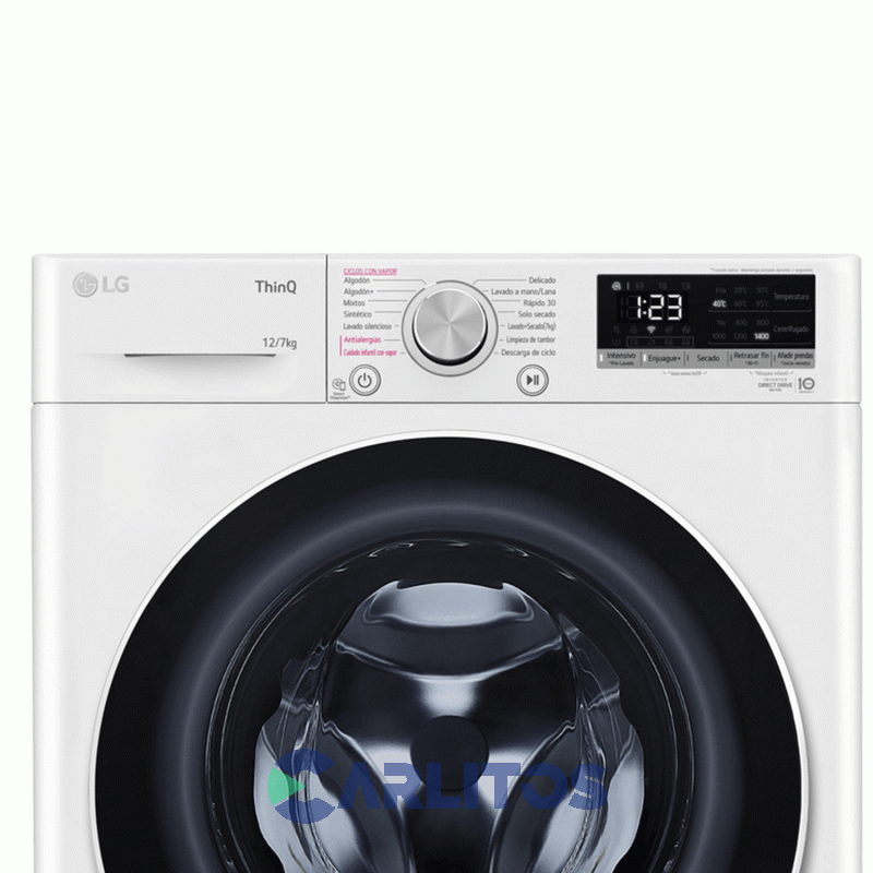 Lavarropa Carga Frontal Lg Inverter 12 KG 1400 RPM Wifi Blanco Wm12wvc4s6
