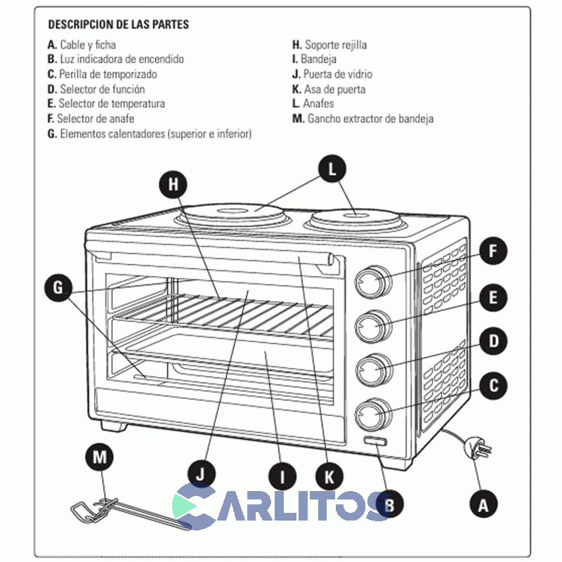 Horno Eléctrico Ultracomb Grill Convección 50 Litros - 2 Anafes Uc50ac Rojo